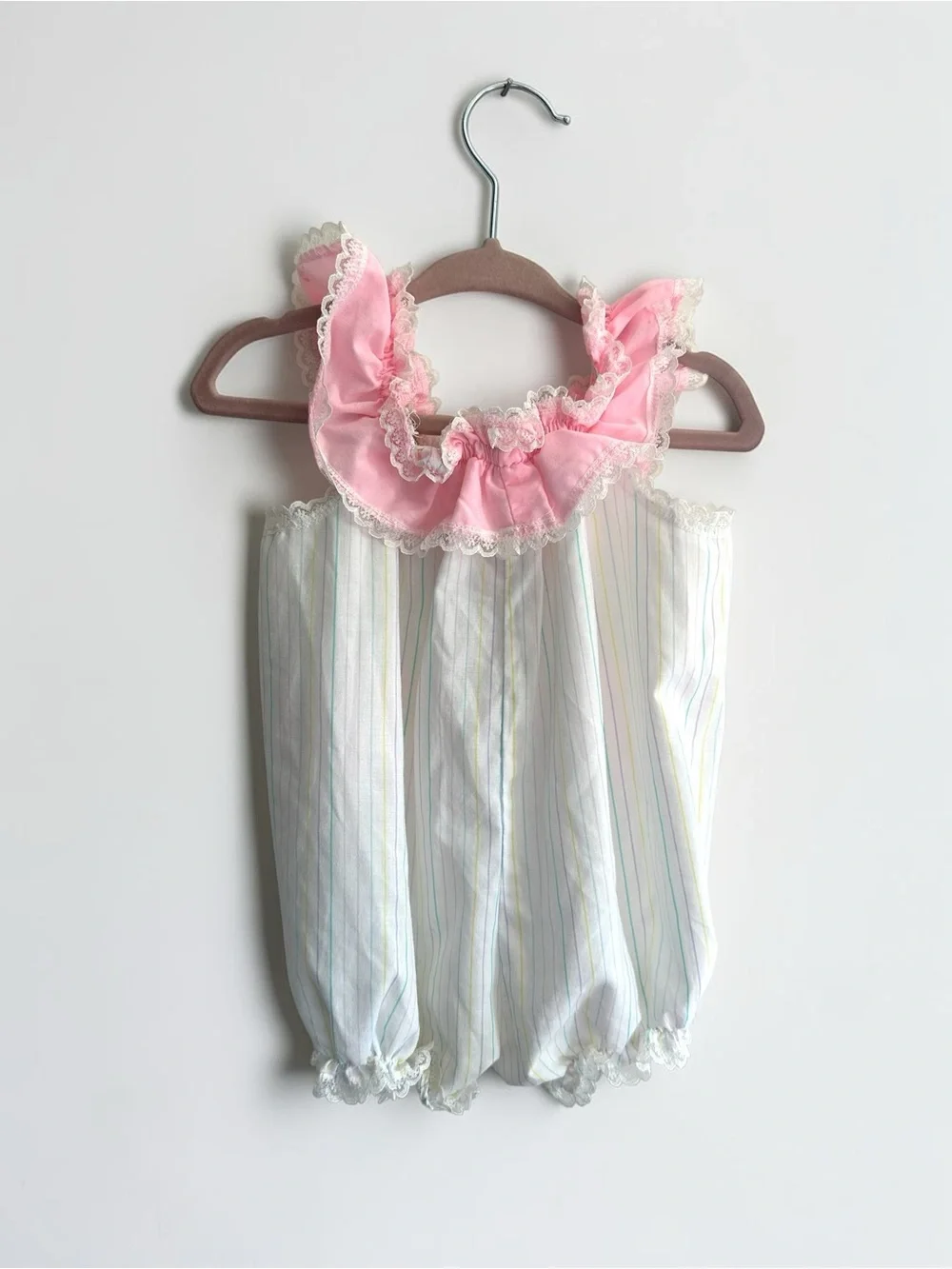 Vintage Cradle Togs Baby Girl Bubble Romper Pink Lace Ruffle Pastel 12 Months